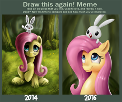 Size: 743x620 | Tagged: safe, artist:reillyington86, character:angel bunny, character:fluttershy, 2014, 2016, meme, portrait, remake