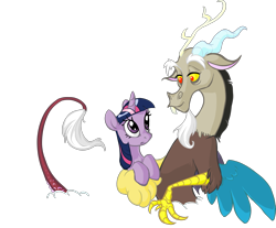 Size: 1866x1544 | Tagged: safe, artist:precosiouschild, character:discord, character:twilight sparkle, ship:discolight, female, interspecies, male, shipping, straight