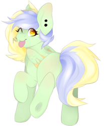 Size: 1024x1234 | Tagged: safe, artist:princesstiramichyuu, oc, oc only, species:pegasus, species:pony, colored pupils, looking at you, looking back, looking back at you, one eye closed, raised hoof, raised leg, simple background, solo, strategically covered, tail censor, tongue out, white background, wink