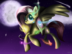 Size: 3000x2250 | Tagged: safe, artist:wojtovix, character:fluttershy, high res, moon, night, wings
