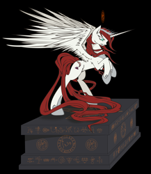 Size: 8363x9626 | Tagged: safe, artist:sagegami, oc, oc only, oc:fausticorn, species:alicorn, species:pony, absurd resolution, alicorn oc, angry, epic, lauren faust, pedestal, sigils, solo, statue, vector