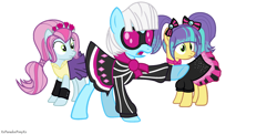 Size: 1024x501 | Tagged: safe, artist:xxparadoxponyxx, character:photo finish, my little pony:equestria girls, equestria girls ponified, pixel pizazz, ponified, the snapshots, violet blurr