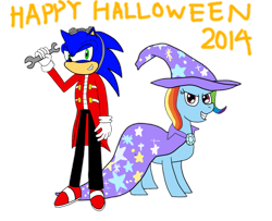 Size: 1024x830 | Tagged: safe, artist:infinityr319, character:rainbow dash, character:sonic the hedgehog, species:pony, clothing, cosplay, costume, crossover, doctor eggman, halloween, happy halloween, implied trixie, simple background, sonic the hedgehog (series), transparent background