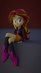 Size: 1080x1920 | Tagged: safe, artist:creatorofpony, artist:longsword97, character:sunset shimmer, species:human, my little pony:equestria girls, 3d, blender, crossed legs, female, sitting, solo, test