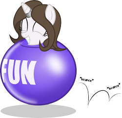 Size: 3000x2918 | Tagged: safe, artist:nxzc88, oc, oc only, oc:pyrisa miracles, species:pony, species:unicorn, balloon, bondage, bouncing, encasement, eyes closed, fun, grin, happy, happy bondage, horn ring, inflatable, magic suppression, simple background, smiling, solo, transparent background