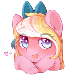Size: 1451x1471 | Tagged: safe, artist:littlemoshi, oc, oc only, oc:bay breeze, blep, blushing, bust, cute, eye clipping through hair, floating heart, heart, ocbetes, portrait, simple background, solo, tongue out, transparent background