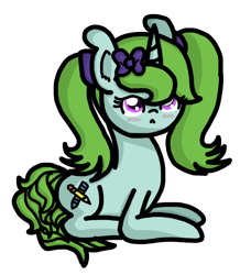 Size: 870x956 | Tagged: safe, artist:sketchydesign78, oc, oc only, oc:sketchy design, alternate hairstyle, blushing, hair bow, pigtails, solo, unamused