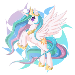 Size: 6858x6859 | Tagged: safe, artist:zaiyaki, character:princess celestia, species:alicorn, species:pony, abstract background, absurd resolution, female, mare, princess, rearing, solo, spread wings, wings