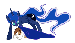 Size: 1484x847 | Tagged: safe, artist:thedeseasedcow, character:pipsqueak, character:princess luna, species:pony, blanket, colt, cute, dawwww, eyes closed, foal, male, maternaluna, mouth hold, prone, simple background, sleeping, squeakabetes, transparent background