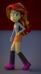 Size: 1080x1920 | Tagged: safe, artist:longsword97, character:sunset shimmer, species:human, my little pony:equestria girls, 3d, breasts, clothing, delicious flat chest, female, looking over shoulder, open-chest sweater, shadow, solo, source filmmaker, sweater, walking
