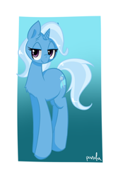Size: 2000x3000 | Tagged: safe, artist:oliverthepanda, character:trixie, species:pony, species:unicorn, chest fluff, female, lidded eyes, smiling, solo