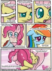 Size: 762x1048 | Tagged: safe, artist:nnxmnd, artist:speccysy, character:fluttershy, character:pinkie pie, character:rainbow dash, comic:sight for really sore eyes, ship:flutterpie, crying, cute, female, lesbian, shipping, shyabetes, spanish, tears of joy, translation