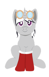 Size: 1024x1623 | Tagged: safe, artist:lordswinton, oc, oc only, aviator, christmas, clothing, commission, goggles, horn, simple background, sitting, smiling, socks, solo, transparent background, your character here