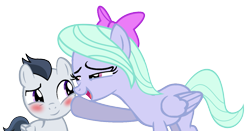 Size: 1229x643 | Tagged: safe, artist:nejcrozi, artist:ponybasesrus, base used, character:flitter, character:rumble, blushing, bow, cute, hair bow, male, simple background, transparent background