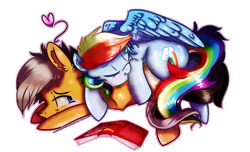 Size: 2800x1700 | Tagged: safe, artist:downpourpony, character:quibble pants, character:rainbow dash, ship:quibbledash, male, shipping, simple background, snuggling, straight, transparent background