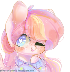 Size: 1024x1060 | Tagged: safe, artist:princess-liliana, oc, oc only, species:pegasus, species:pony, clothing, female, floating wings, heart eyes, mare, one eye closed, simple background, solo, sweater, white background, wingding eyes, wink