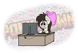 Size: 3775x2581 | Tagged: safe, artist:prismstreak, oc, oc only, oc:aggie, pony town, computer, mouth hold, pencil, solo, tinyface