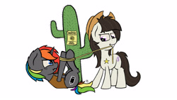 Size: 5120x2880 | Tagged: safe, artist:prismstreak, oc, oc only, oc:aggie, oc:krylone, absurd resolution, cactus, kryggie, mouth hold, rainbow hair, rope, saguaro cactus, simple background, tied up, tinyface, wanted poster, white background