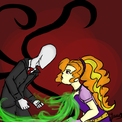 Size: 3125x3125 | Tagged: safe, artist:angelpony99, character:adagio dazzle, my little pony:equestria girls, angry, confrontation, crossover, fight, negative energy, simple background, slenderman, versus