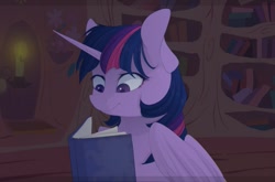 Size: 849x561 | Tagged: safe, artist:mrgdog, character:twilight sparkle, character:twilight sparkle (alicorn), species:alicorn, species:pony, book, candle, female, my little brony risovach, reading, solo