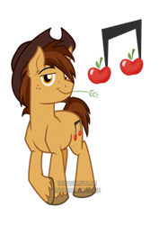 Size: 600x848 | Tagged: safe, artist:thephoebster, oc, oc only, oc:dandee apple, parent:applejack, parent:promontory, parents:promontjack, species:earth pony, species:pony, clothing, cowboy hat, cutie mark, freckles, hat, male, offspring, simple background, solo, stallion, stetson, transparent background, vector