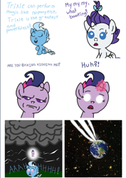 Size: 900x1273 | Tagged: safe, artist:jrk08004, character:rarity, character:trixie, character:twilight sparkle, species:pony, are you fucking kidding me, babity, baby, baby pony, baby trixie, babylight sparkle, comic, magic, magic overload