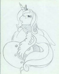Size: 1019x1280 | Tagged: safe, artist:bunearyk, character:princess luna, species:alicorn, species:pony, fat, female, mare, monochrome, princess moonpig, s1 luna, solo