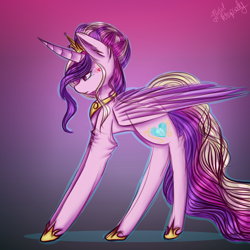 Size: 3850x3850 | Tagged: safe, artist:zombiecupcake101, character:princess cadance, species:pony, alternate hairstyle, female, gradient background, solo