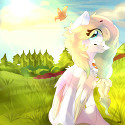 Size: 2000x2000 | Tagged: safe, artist:zaphyray, oc, oc only, species:pegasus, species:pony, butterfly, chest fluff, female, high res, mare, solo, tree