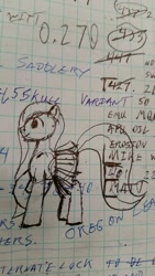 Size: 720x1280 | Tagged: safe, artist:downhillcarver, artist:downhillcarver-art, oc, oc only, oc:cross curious, species:pony, clothing, crossdressing, graph paper, lined paper, male, pen drawing, pen sketch, quick draw, quick sketch, skirt, solo, stallion, traditional art