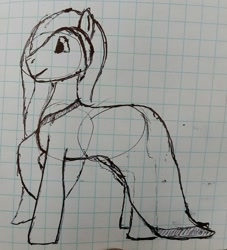 Size: 1164x1280 | Tagged: safe, artist:downhillcarver, oc, oc only, oc:cross curious, species:pony, clothing, crossdressing, dress, graph paper, male, pen, pen drawing, pen sketch, solo, stallion, traditional art
