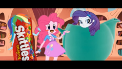 Size: 1366x768 | Tagged: safe, artist:zxinsanity, character:pinkie pie, character:rainbow dash, character:rarity, my little pony:equestria girls, alternate universe, balloon, bracelet, candy, clothing, cute, eqg promo pose set, equestria girls: the parody series, food, golden oaks library, jewelry, kirby, kirby (character), kirby pie, raritea, skirt, skittles, teapot, wat, wristband