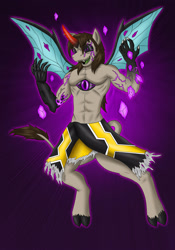 Size: 1748x2500 | Tagged: safe, artist:kamenriderpegasus, oc, oc only, species:alicorn, species:anthro, species:demon pony, species:pony, species:unguligrade anthro, alicorn oc, clothing, cloven hooves, enter, go-busters, hybrid, kamen rider, male, partial nudity, solo, topless
