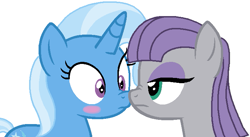 Size: 713x392 | Tagged: safe, artist:mlpfimlover97, artist:twiily-bases, base used, character:maud pie, character:trixie, species:pony, species:unicorn, ship:mauxie, blushing, boop, female, lesbian, mare, nose wrinkle, noseboop, shipping