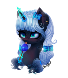 Size: 2000x2284 | Tagged: safe, artist:likelike1, oc, oc only, species:pony, species:unicorn, bow, candy, female, food, hair bow, high res, lollipop, magic, mare, simple background, solo, white background