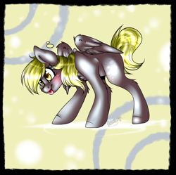 Size: 699x697 | Tagged: safe, artist:tehgamingcherryyt, character:derpy hooves, species:pegasus, species:pony, abstract background, blushing, female, mare, solo, spread wings, tongue out, wings