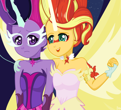 Size: 2272x2061 | Tagged: safe, artist:lovelygirlmusicer, character:daydream shimmer, character:midnight sparkle, character:sunset shimmer, character:twilight sparkle, character:twilight sparkle (scitwi), species:eqg human, ship:midnightdaydream, ship:scitwishimmer, ship:sunsetsparkle, equestria girls:friendship games, g4, my little pony: equestria girls, my little pony:equestria girls, daydream shimmer, female, hand on shoulder, lesbian, midnight sparkle, shipping