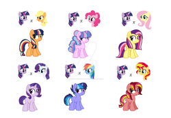 Size: 1280x887 | Tagged: safe, artist:creepypastafran, character:applejack, character:fluttershy, character:pinkie pie, character:rainbow dash, character:rarity, character:sunset shimmer, character:twilight sparkle, oc, parent:applejack, parent:fluttershy, parent:pinkie pie, parent:rainbow dash, parent:rarity, parent:sunset shimmer, parent:twilight sparkle, parents:rarilight, parents:sunsetsparkle, parents:twidash, parents:twijack, parents:twinkie, parents:twishy, species:pony, magical lesbian spawn, mane six, offspring, twilight sparkle gets all the mares, watermark
