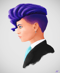 Size: 1500x1832 | Tagged: safe, artist:shiropoint, character:rarity, species:human, alternate hairstyle, clothing, ear piercing, eyebrow piercing, humanized, lip piercing, manecut, piercing, suit
