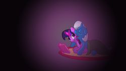 Size: 1920x1080 | Tagged: safe, artist:facelessguru, character:trixie, character:twilight sparkle, ship:twixie, book, female, lesbian, shipping, yawn