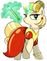 Size: 1229x1614 | Tagged: safe, artist:x-blackpearl-x, species:pony, species:unicorn, female, goldie o'gilt, jewelry, levitation, magic, necklace, pearl necklace, pickaxe, ponified, raised hoof, simple background, solo, telekinesis, the life and times of scrooge mcduck, transparent background