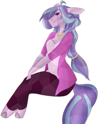 Size: 3417x4306 | Tagged: safe, artist:sarah-loves-christmas, oc, oc only, oc:succulent scent, species:anthro, species:crystal pony, species:pony, species:unguligrade anthro, absurd resolution, anthro oc, clothing, female, jewelry, mare, simple background, solo, transparent background