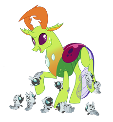Size: 2018x2170 | Tagged: safe, artist:bakufoon, character:thorax, species:changeling, species:reformed changeling, changeling king, changeling larva, cute, larva, nervous, papa thorax, simple background, sweat, thorabetes, transparent background