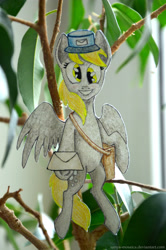 Size: 3075x4630 | Tagged: safe, artist:sanya-mosaica, character:derpy hooves, species:pegasus, species:pony, absurd resolution, female, letter, mailbag, mare, paper child, photo, solo, traditional art