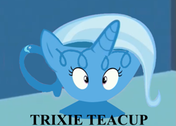 Size: 565x407 | Tagged: safe, artist:wisdomvision f., character:trixie, episode:all bottled up, g4, my little pony: friendship is magic, blue, cup, cute, i have no mouth and i must scream, inanimate tf, irony, objectification, teacup, teacupified, that pony sure does love teacups, transformation, trixie teacup