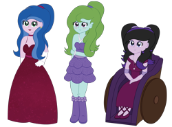 Size: 2074x1537 | Tagged: safe, alternate version, artist:sketchydesign78, oc, oc only, oc:graceful stroke, oc:melody shine, oc:sketchy design, my little pony:equestria girls, alternate hairstyle, armband, blushing, bracelet, clothing, cute, dress, ear piercing, earring, equestria girls-ified, friendship, jewelry, necklace, pearl necklace, piercing, ponytail, ponytails, prom, shy, simple background, transparent background, vector, wheelchair