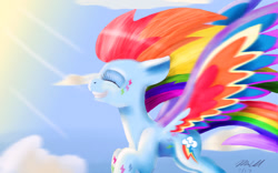 Size: 941x588 | Tagged: safe, artist:mcmeg29, character:rainbow dash, species:pegasus, species:pony, colored wings, female, flying, multicolored wings, solo, tattoo