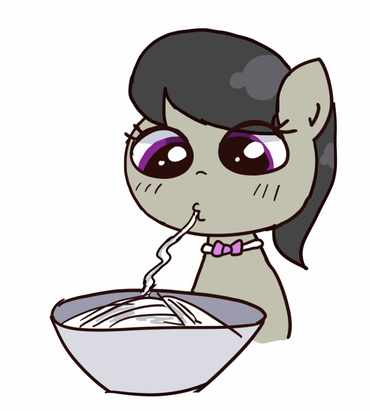 Size: 720x800 | Tagged: safe, artist:ehfkdl569, character:octavia melody, :3, animated, bowl, chibi, female, food, gif, noodles, simple background, slurp, solo, white background
