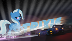 Size: 1920x1080 | Tagged: safe, artist:benny4683, artist:multiversecafe, character:trixie, species:pony, species:unicorn, bedroom eyes, car, crossover, female, ford, ford gt, forza horizon, mare, plot, ponies in video games, solo, vector, wallpaper