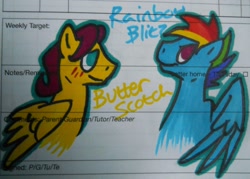 Size: 900x643 | Tagged: safe, artist:haterthepony, character:fluttershy, character:rainbow dash, butterscotch, rainbow blitz, rule 63
